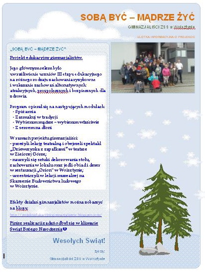 zakończyliśmy projekt: „SOBĄ BYĆ – MĄDRZE ŻYĆ”